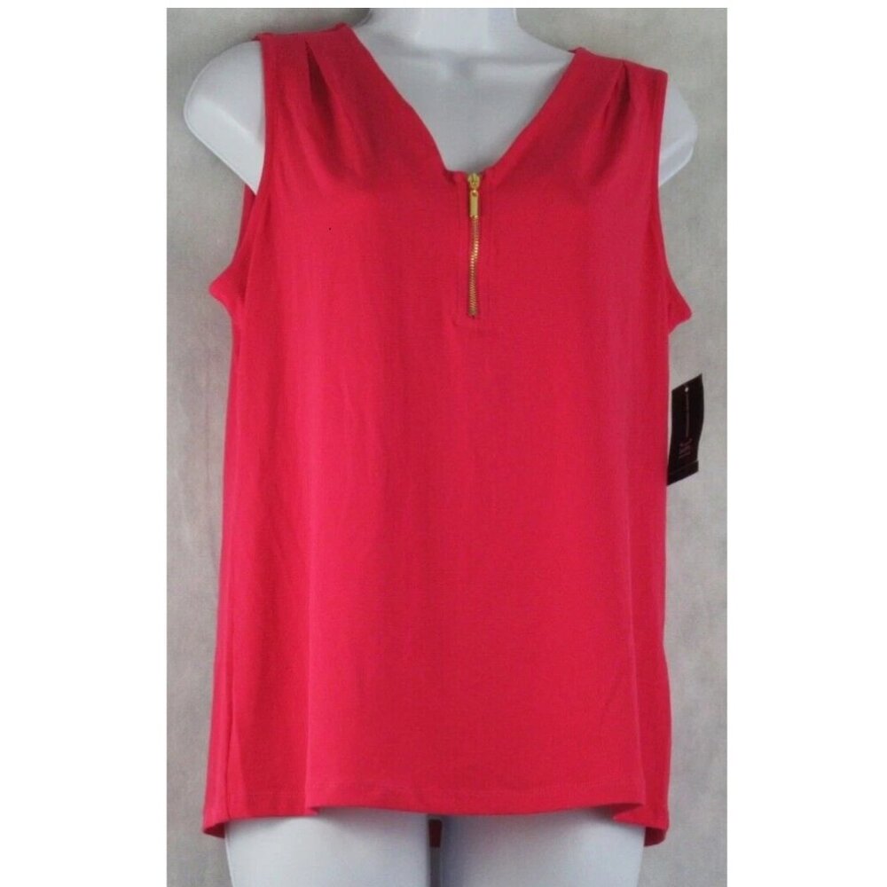 INC International Concepts Women's Sleeveless 1/4 Zip Top, Virtual Pink, Medium